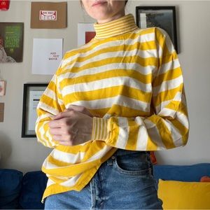 Vintage yellow and white striped ski turtleneck